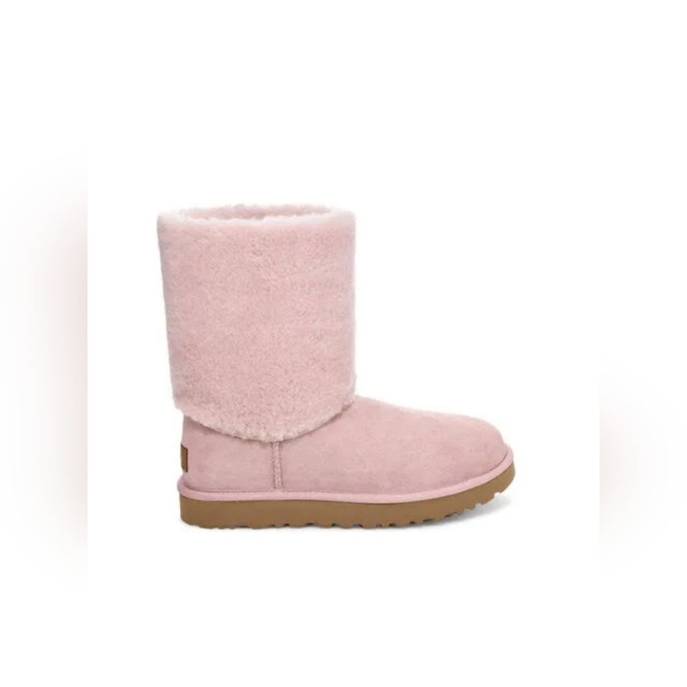 UGG CLASSIC SHORT II SHERPA CUFF PINK CRYSTAL BOOTS